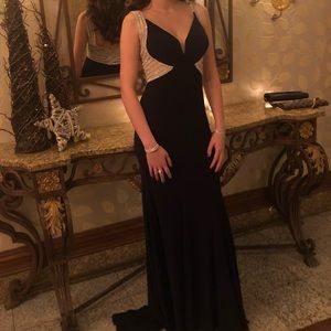 Jovani Dark Navy Gown with a touch of sequence